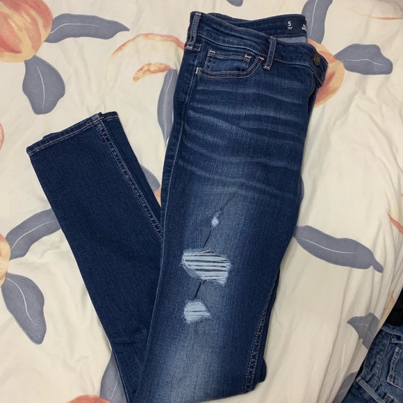 Hollister Jeans Hollister Super Skinny Blue Denim Ripped Jeans